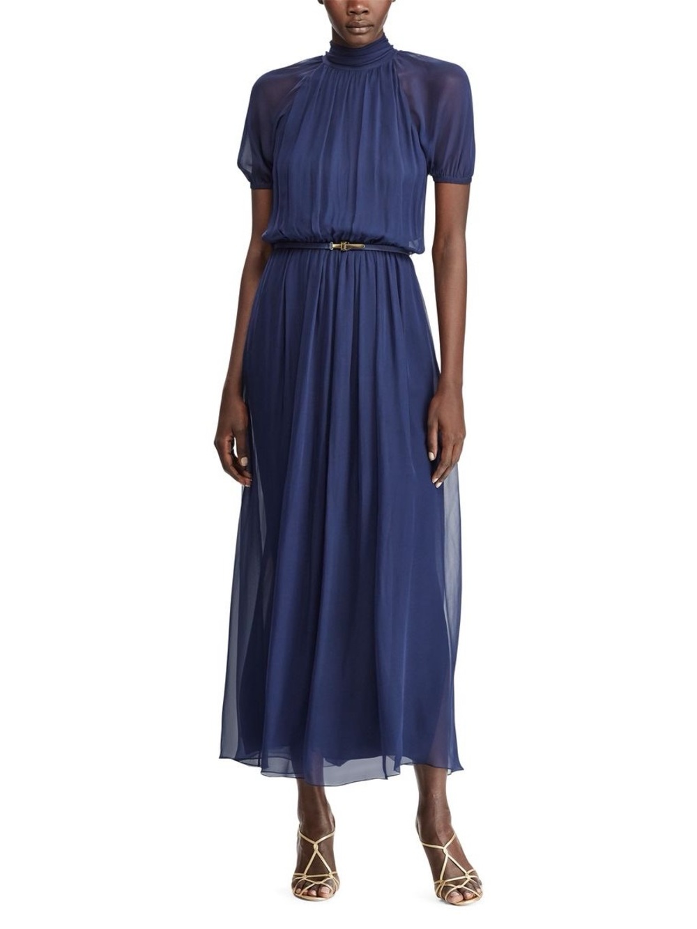 Ralph Lauren Purple Label Darabont Long Midi Dress in Navy Silk NWT 14 NO BELT - Picture 4 of 13